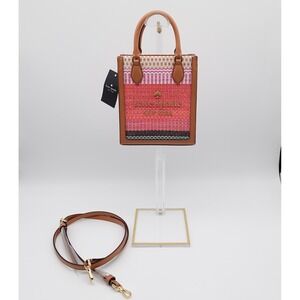Kate Spade Manhattan Woven Stripe North South Mini Tote Pink Orange Tan Bag